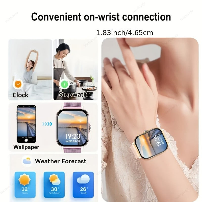 TFT Touchscreen Smartwatch with 1.83-Inch Display, Wireless Call Answering and Dialing, Message Reminders, USB Charging and Four Color Choices