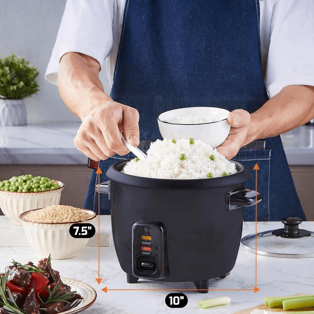 Mini Rice Cooker by Dezin, Black 1.5 Qt Electric Rice Pot with 3-Cup Uncooked and 6-Cup Cooked Capacity, One-Touch Operation and Automatic Keep Warm