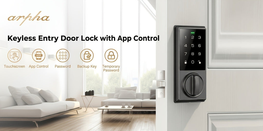Touchscreen Smart Deadbolt Lock by ARPHA in Black with Digital Keypad, WiFi App Control, Auto-Lock and Anti-Peeping Password Features for Compatible Doors