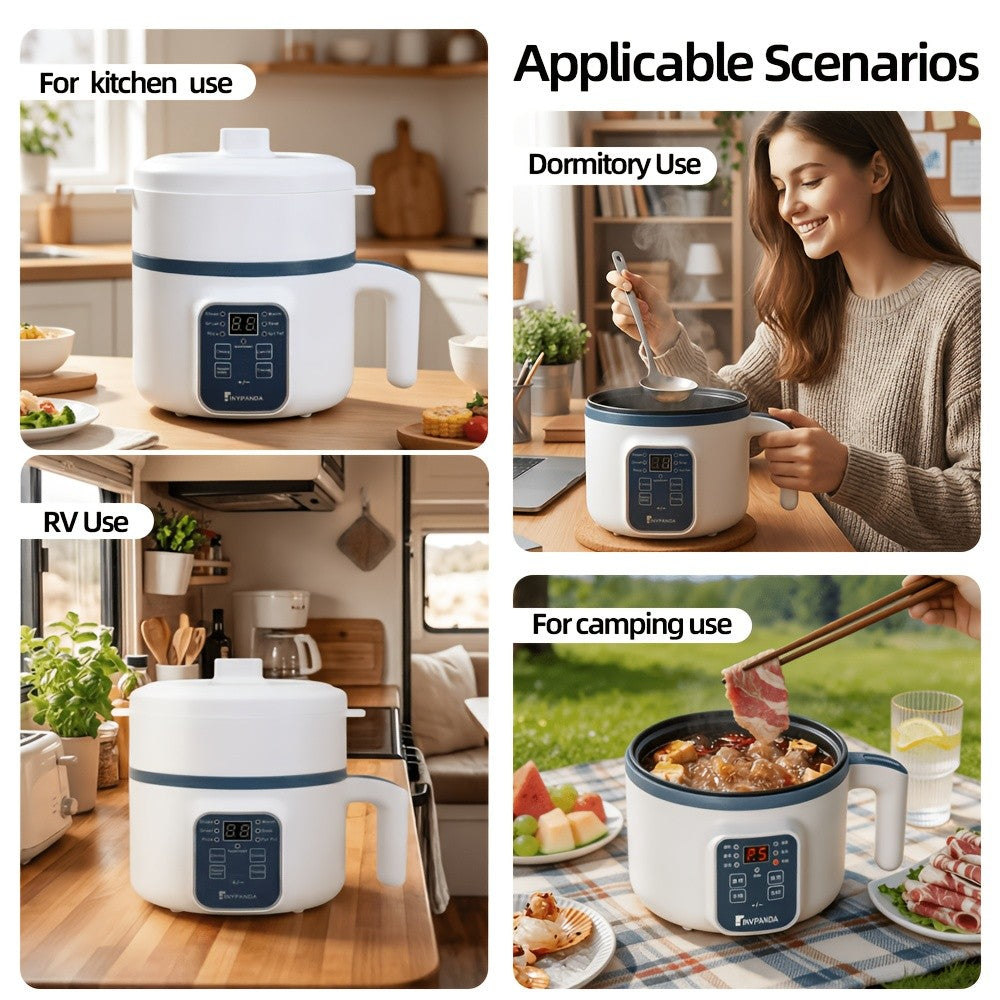 Multifunctional Electric Pot in White with Listed 57.48oz Capacity and Six Cooking Modes, Nonstick Single- or Double-Layer Options for Small Household Meals
