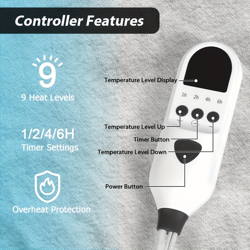 Large Electric Heating Mat in Brown, Firm-Texture Heated Pad with 9 Heat Levels, Remote Control and 1, 2, 4 or 6 Hour Timer for Home Warmth