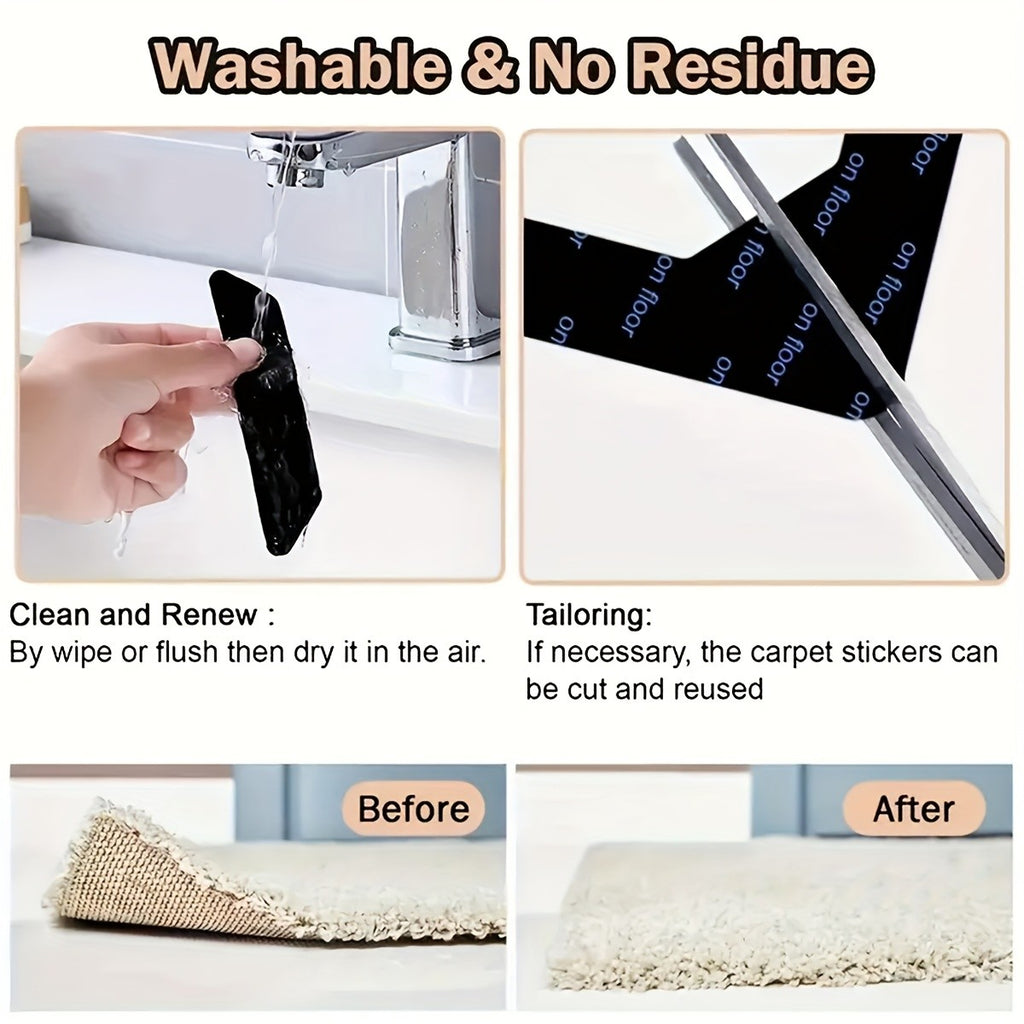 Rug Corner Grippers with Reusable Washable Design, Area Rug Tape in 4, 8, 20 or 30-Piece Packs to Help Hold Compatible Rugs in Place and Flatten Curled Corners