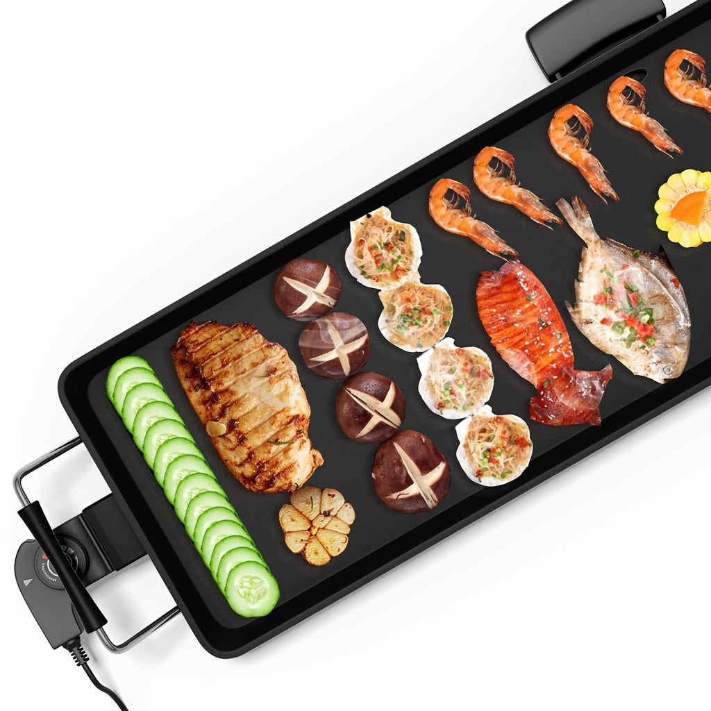 Electric Griddle 35-Inch Extra-Long Nonstick Grill with Adjustable Temperature and Drip Tray for Pancakes, Steaks and Family Meals, Gift Bag Included