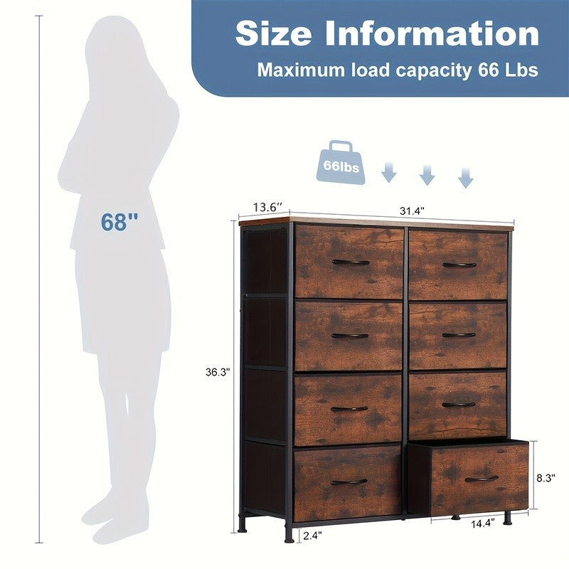Multi-Drawer Fabric Storage Cabinet with Wooden Top, Four, Five, Seven or Eight Drawer Model Options for Closet, Entryway and Living Room Home Organization