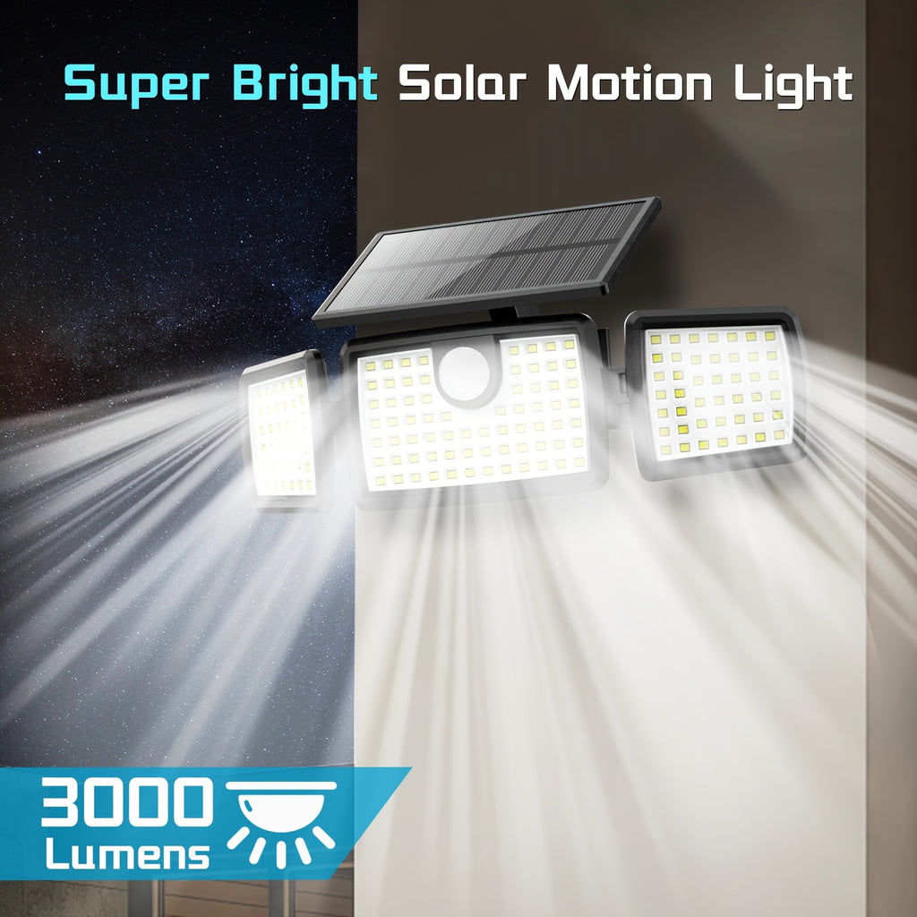 Solar Outdoor Motion Sensor Lights with Remote-Control Options, Two-Piece Pack or Upgraded Four-Head Single Light for Yard, Patio and Garage Exteriors
