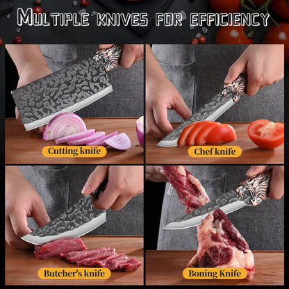 Kitchen Chef Knife Set for Everyday Food Preparation, Listed 5Cr15MoV Steel Blades with PP Handles in Black 3- or 6-Piece and Brown 7-Piece Options