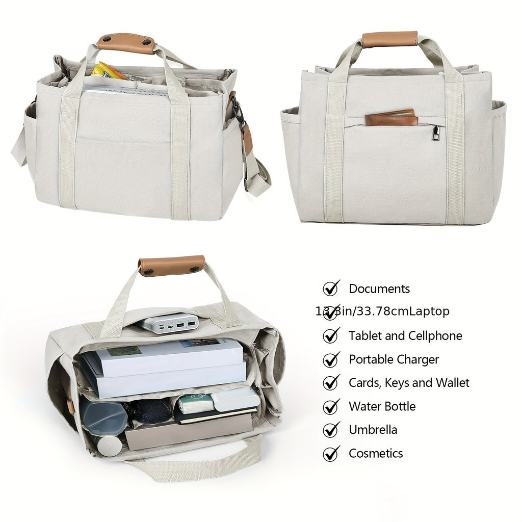 Women's Tote Bag with Three Inner Compartments and Front Zipper Pocket, Small or Large Shoulder and Crossbody Handbag Options for Work, Travel and Daily Carry