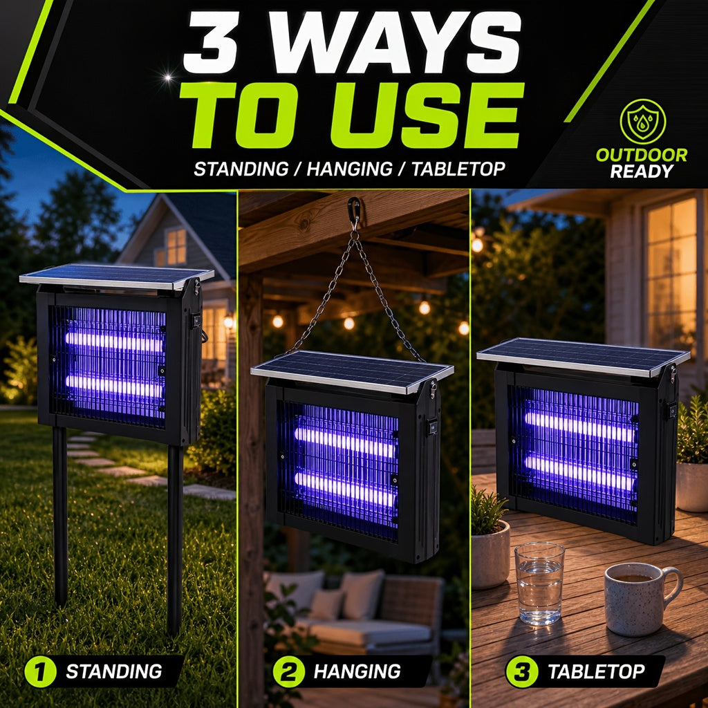 Solar Bug Zapper with Listed 4000mAh Battery and Two Modes, Single Rechargeable Portable Insect Trap for Instruction-Approved Patio, Garden and Camping Use