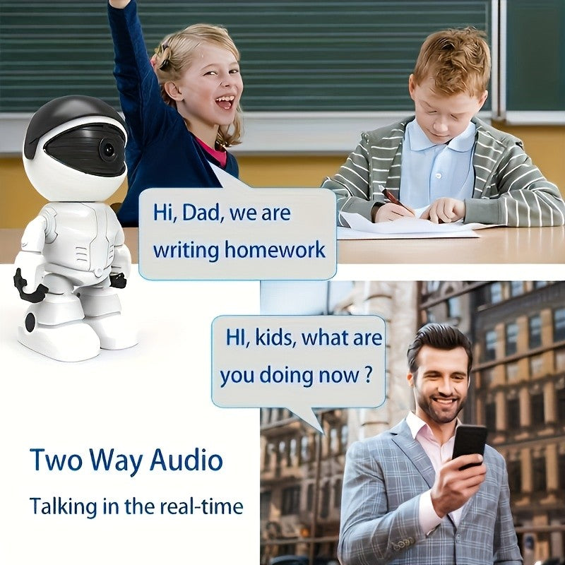Robot Security Camera with Listed 2K Video, Motion Detection, Automatic Tracking, Two-Way Voice and Night Vision in Silvery or White, One- or Two-Camera Options