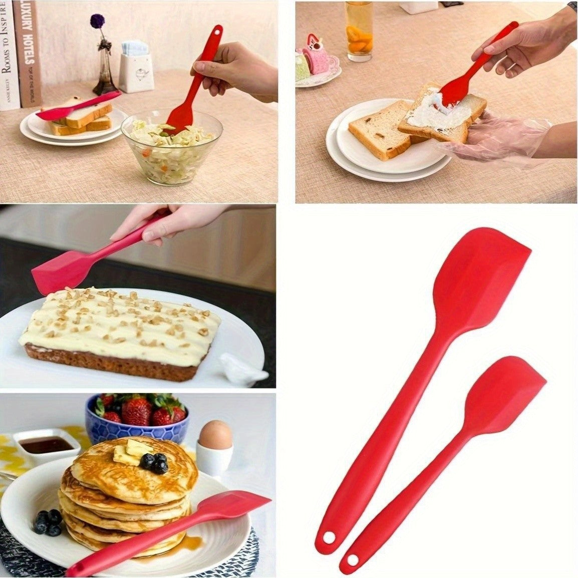 Seamless Silicone Spatula Set, Six Flexible Kitchen Utensils for Home Baking, Yogurt Mixing and Butter Spreading with Standard and Black Selection Labels