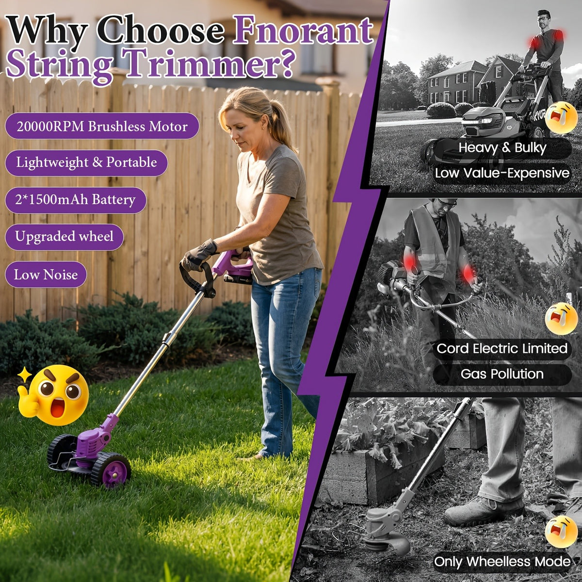 Cordless Weed Trimmer and Edger with Lithium Battery, Compact Electric Garden Grass Cutter with Multiple Blade Options and Single or Dual Battery Configurations