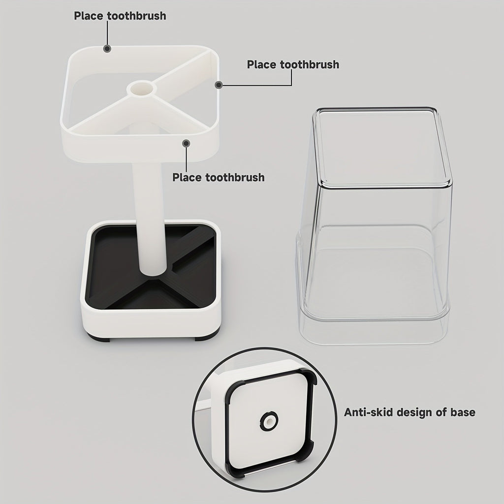 Wall-Mounted Toothbrush Holder in White with Listed Mouthwash Cup, Bathroom Wall Organizer for Daily Oral Care Storage in Shared Homes and Dorm Spaces