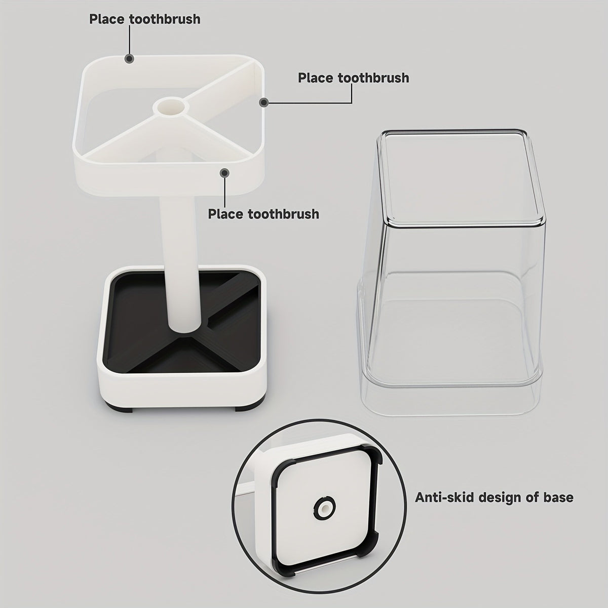 Wall-Mounted Toothbrush Holder in White with Listed Mouthwash Cup, Bathroom Wall Organizer for Daily Oral Care Storage in Shared Homes and Dorm Spaces