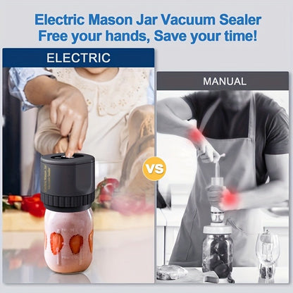 Electric Mason Jar Vacuum Sealer with One-Touch Operation, USB Rechargeable Kitchen Jar Sealing Tool with Wide and Narrow Mouth Lids, Black or White Options