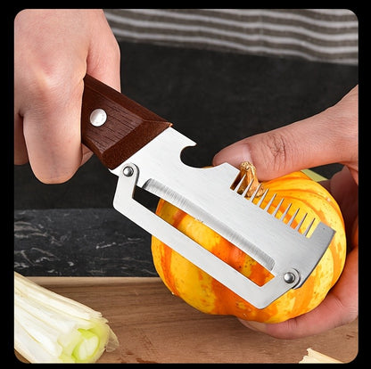 3-in-1 Stainless Steel Vegetable Peeler Set, 2-Piece Manual Kitchen Tools with Potato Peeling, Vegetable Slicing and Bottle Opener Functions for Home Cooking