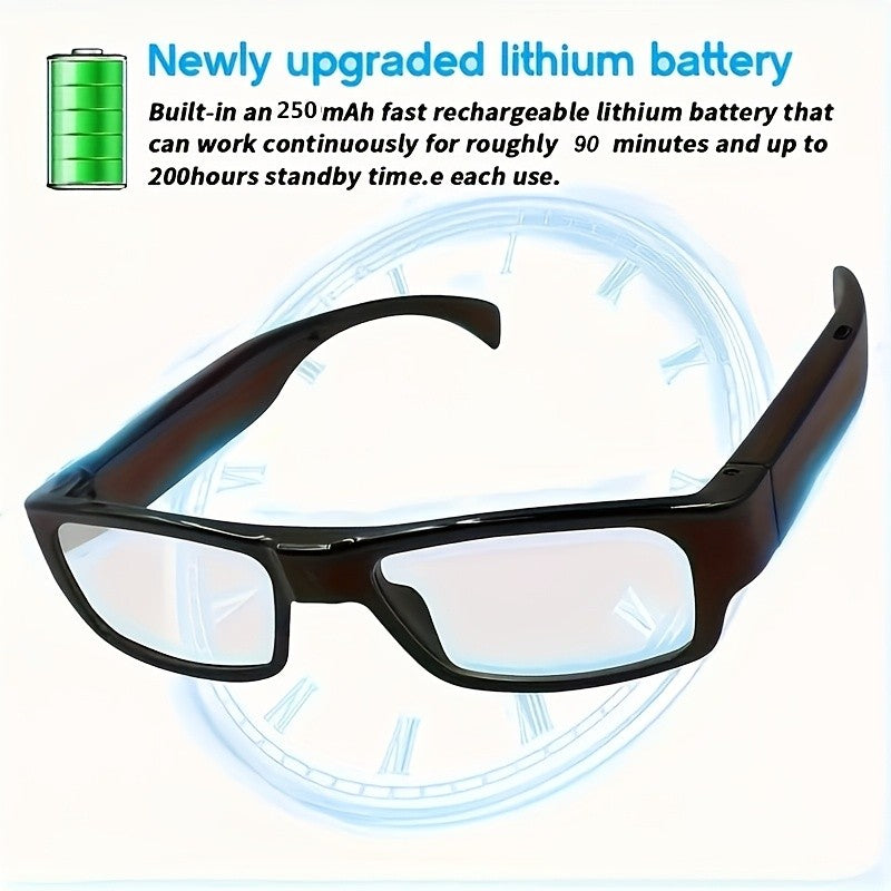 Wearable Camera Glasses with 1080P HD Video Recording, Portable Digital Camcorder Eyewear with USB Interface and 32GB or 64GB Memory Card Options