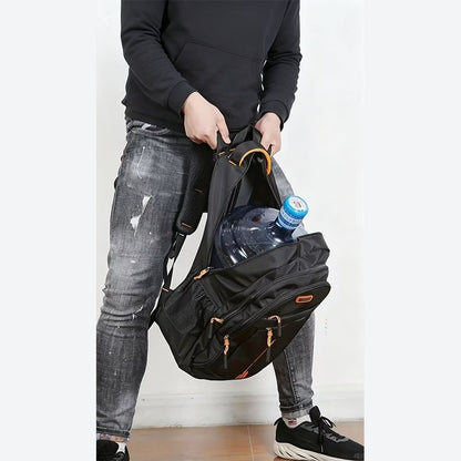 Travel Backpack with Plush Ball Pendant for Men and Women, Nylon Multi-Compartment Carry Bag with Adjustable Shoulder Straps in Black, Blue, Green or Orange