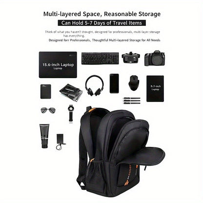 Travel Backpack with Plush Ball Pendant for Men and Women, Nylon Multi-Compartment Carry Bag with Adjustable Shoulder Straps in Black, Blue, Green or Orange