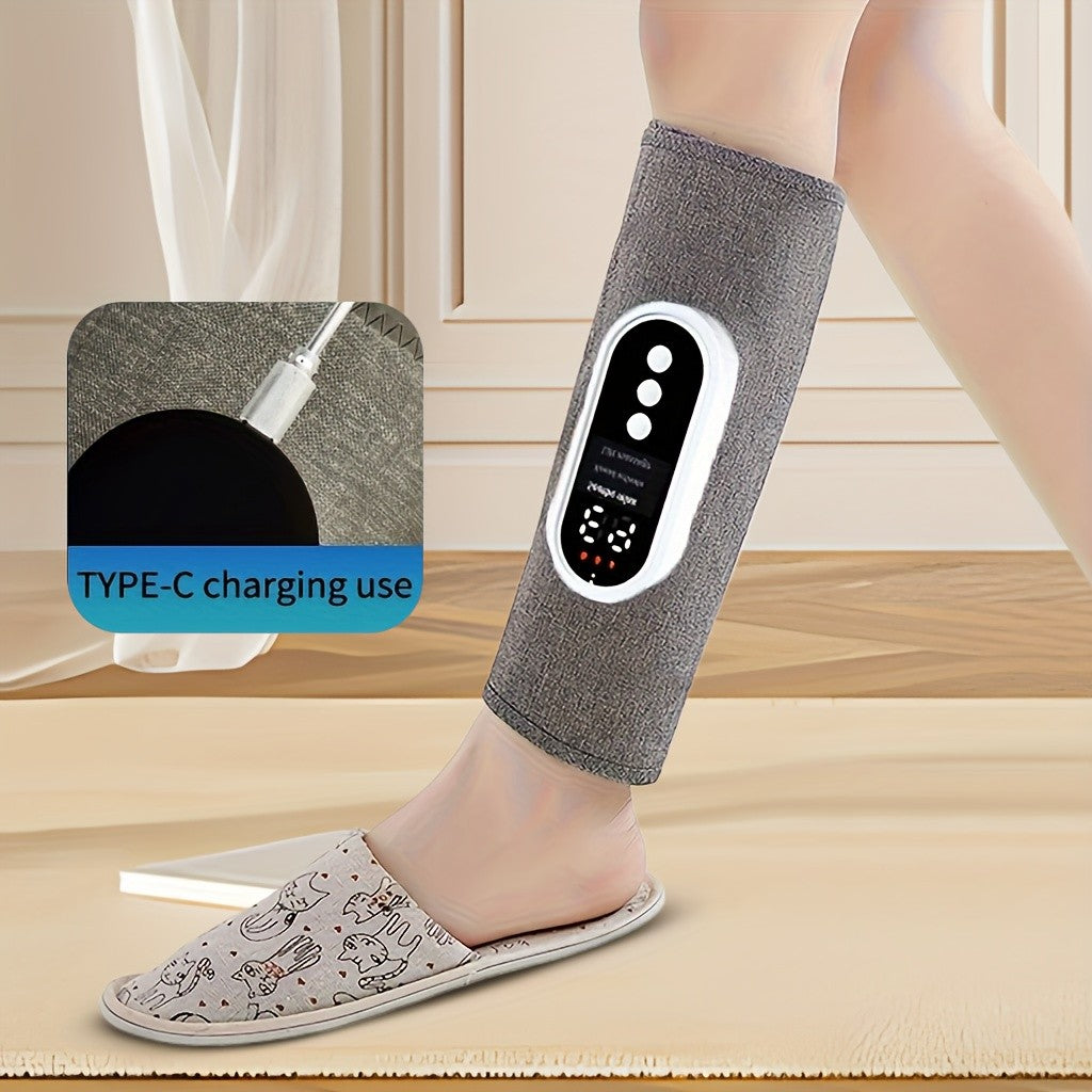 Grey Rechargeable Compression Leg Massager, One-Piece USB-Charging Device with Listed 2000mAh Battery, Three Intensity Levels and Three Temperature Settings
