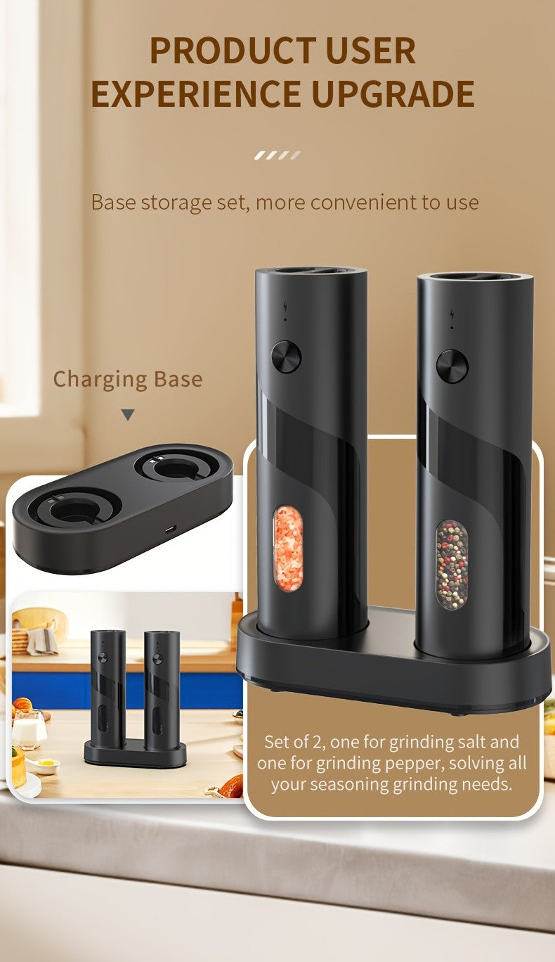 LED Salt and Pepper Grinder with Rechargeable Electric Grinding and Adjustable Coarseness, Black or Green Options Including Two-Piece Charging-Base Labels