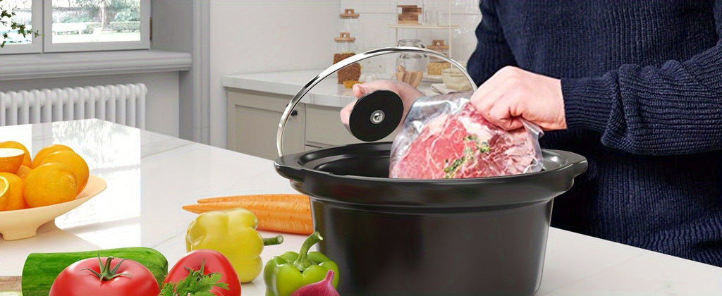 Dual Pot Slow Cooker by RoyalCraft with Two Listed 1.25QT Ceramic Pots, Adjustable Temperature Buffet Server and Warmer in Black, Silvery or Red for Home Hosting