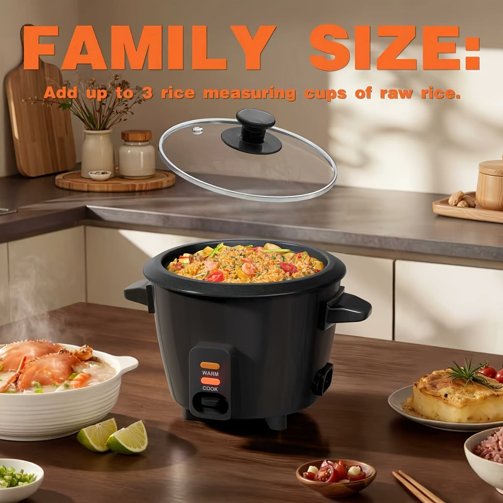 Mini Rice Cooker by Dezin, Black 1.5 Qt Electric Rice Pot with 3-Cup Uncooked and 6-Cup Cooked Capacity, One-Touch Operation and Automatic Keep Warm