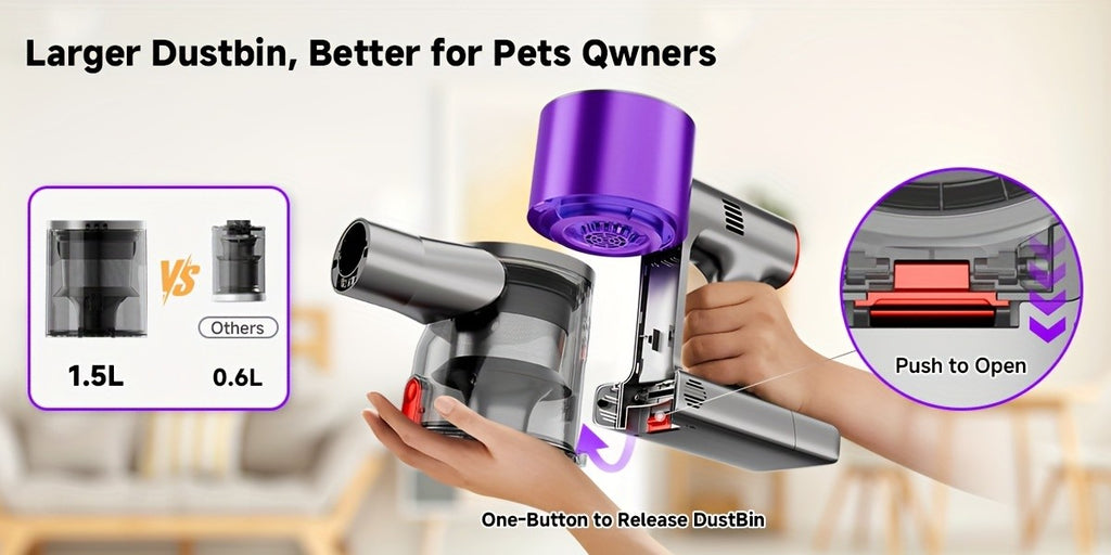 Self-Standing Cordless Vacuum with Listed 58kPa Suction, 6-in-1 Rechargeable Handheld Cleaning Design and LED Electric Floor Brush for Carpets and Pet Hair