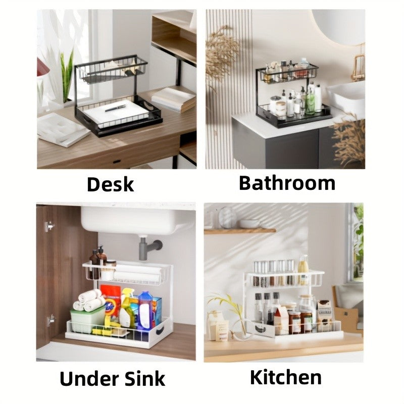 Under Sink Organizer in Black with 2-Tier Slide-Out Storage, Pull-Out Cabinet Shelf for Kitchen and Bathroom Essentials, Single or Two-Pack Options