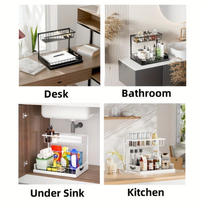 Under Sink Organizer in Black with 2-Tier Slide-Out Storage, Pull-Out Cabinet Shelf for Kitchen and Bathroom Essentials, Single or Two-Pack Options