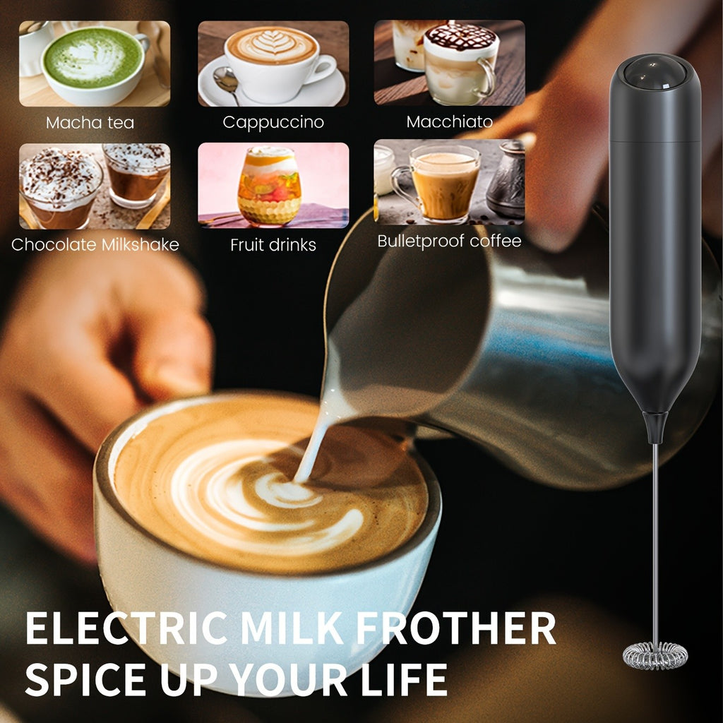 Handheld Milk Frother by CLITON, Battery-Powered 304 Stainless Steel Whisk for Coffee and Tea in Black, White or Green with Single or ABS Stand Options