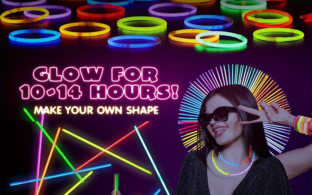8-Inch Glow Sticks 144-Pack in Seven Colors, Bulk Glow Party Favors for Bracelet and Necklace Activities, Halloween, Birthdays and Football Celebrations