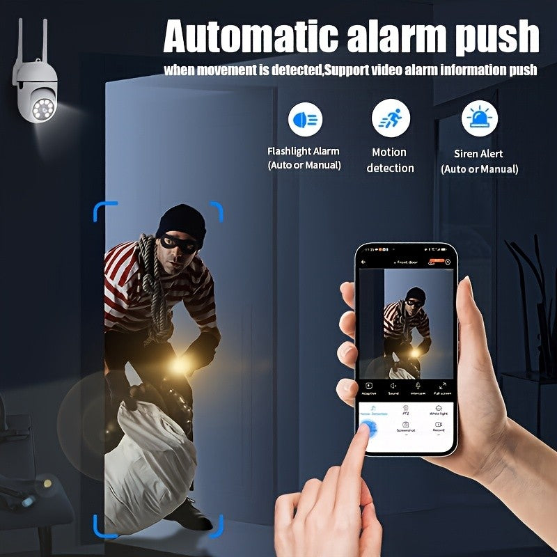 5MP WiFi Security Camera 4-Pack by PHANSATIM with USB Cables, 2.4GHz PTZ Motion Tracking, Color Night Vision, Spotlight, Siren and Two-Way Audio
