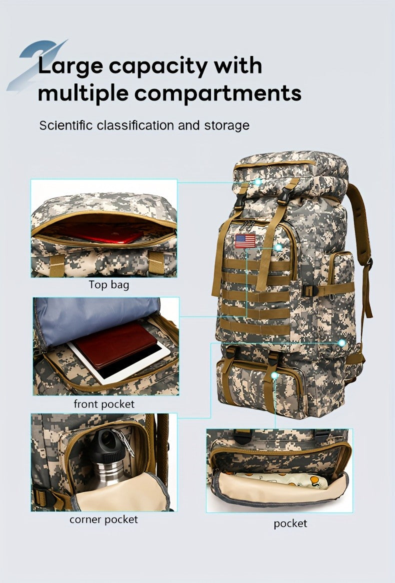 MOLLE Tactical Hiking Backpack with Multiple Compartments, Listed Two-Piece Set for Outdoor Gear Organization, Camping, Trekking and Adventure Travel