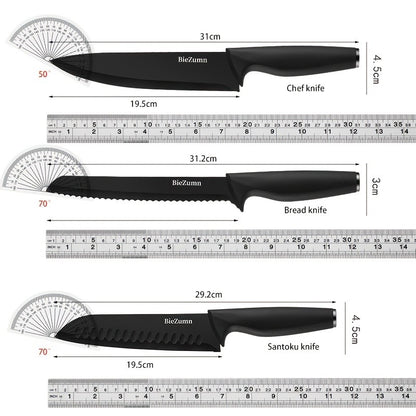 BieZumn Kitchen Knife Set with Black 3-Piece or 14-Piece Options for Everyday Home Cooking, Fruit Preparation and Meal Prep, Multi-Purpose Kitchen Cutlery Selection