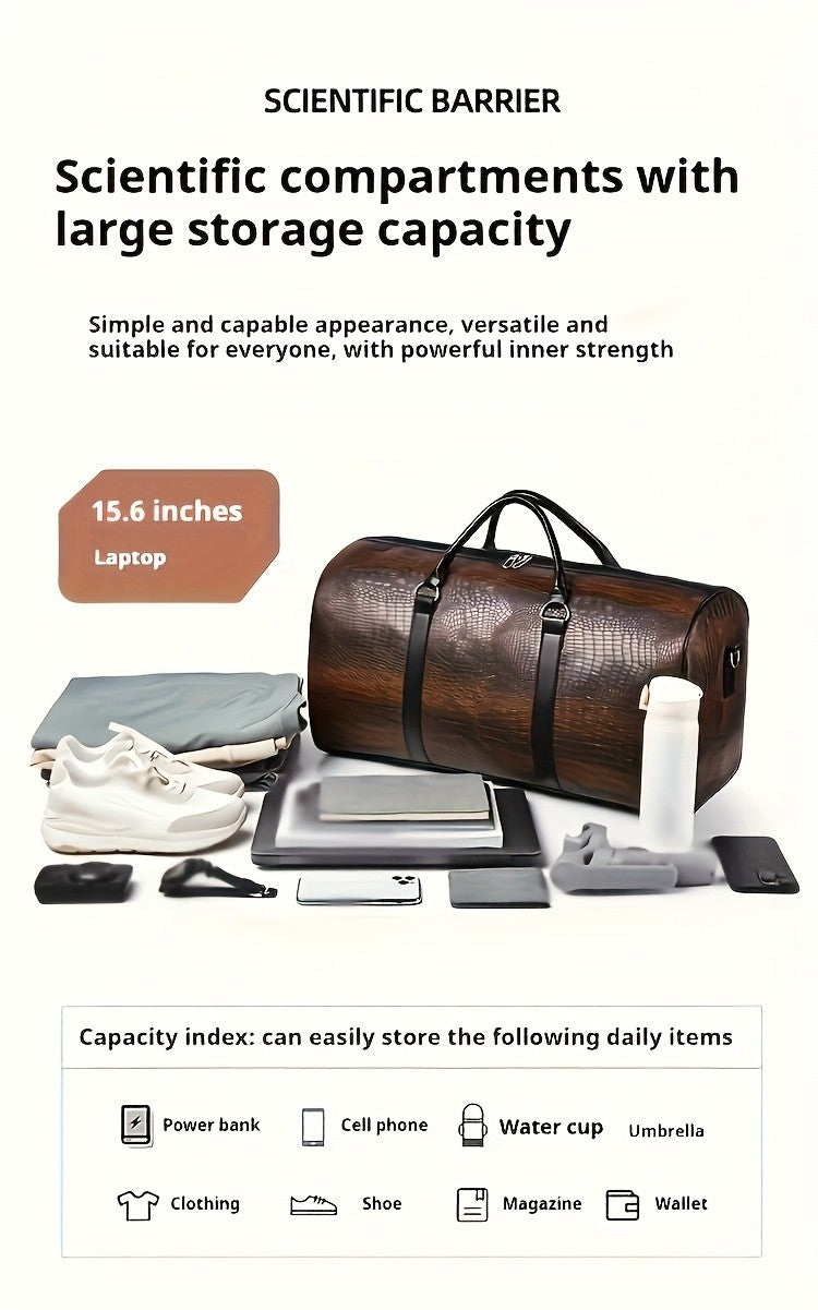 Crocodile Pattern Travel Handbag with Retro Styling and Shoulder Strap Reference, Dark Brown, Light Brown and A-Black Options for Everyday Packing