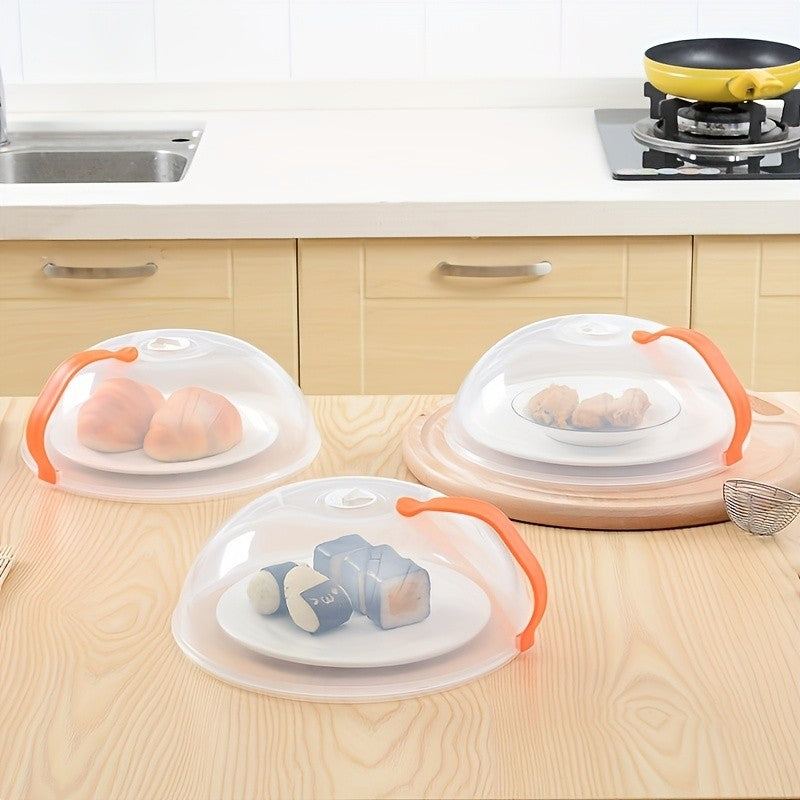 Microwave Splatter Cover with Handle and Steam Vents, Transparent Plastic Food Lid for Covering Compatible Dishes During Everyday Leftover Reheating