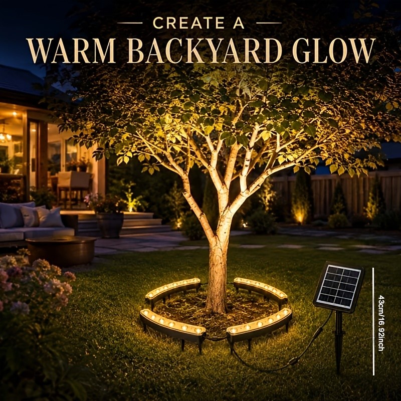 Solar Palm Tree Ring Light with Listed 24 LEDs and IP44 Wording, Single White Light, Warm Light or IPL Option for Garden, Patio and Backyard Ambient Decor