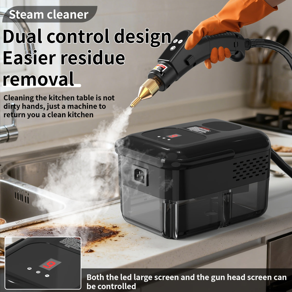 Adjustable Steam Cleaner for Home, Handheld Cleaning Machine with Listed 2500W Power, 40.58oz Tank, Nine Settings and LCD Display for Compatible Kitchen and Tile Surfaces