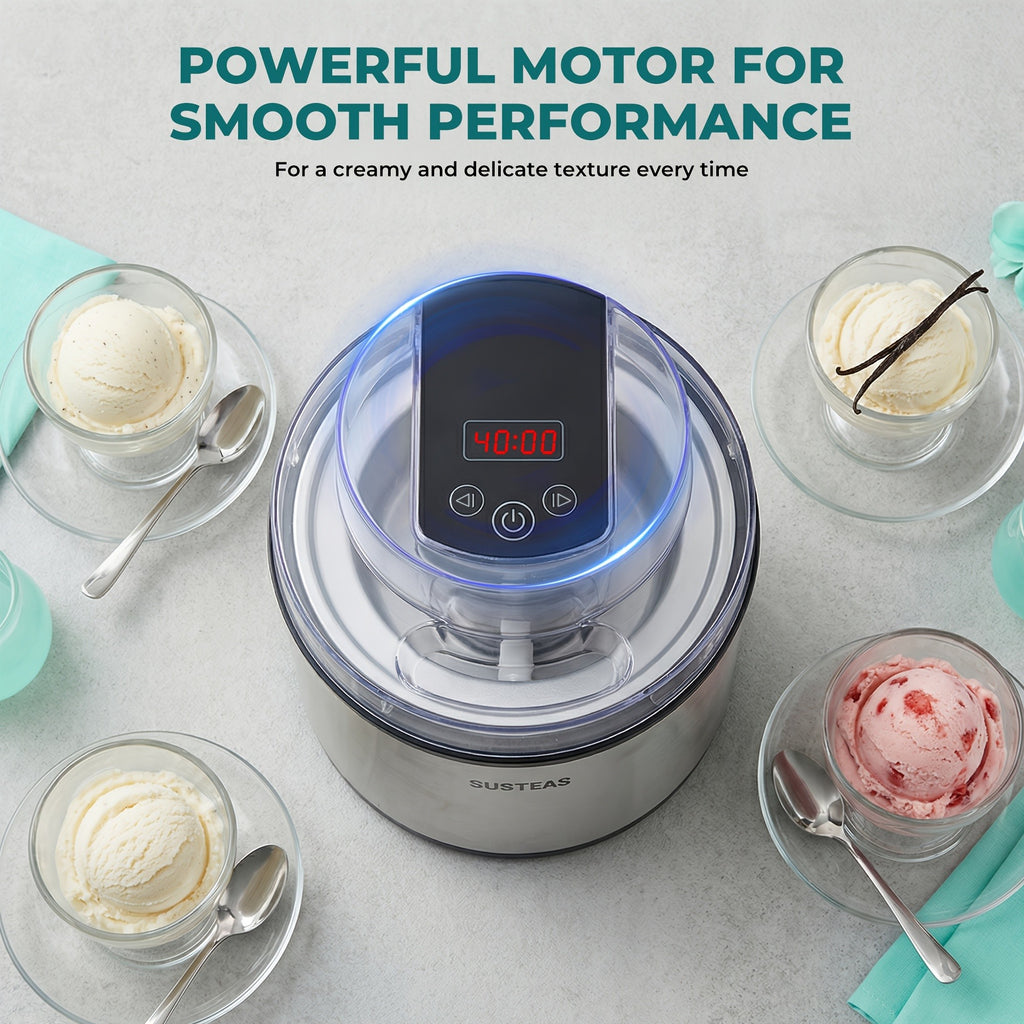 Home Ice Cream Maker with 0.8-Liter White and Green or 2-Liter Stainless Steel Color Options for Homemade Frozen Desserts, Summer Parties and Kitchen Gifts