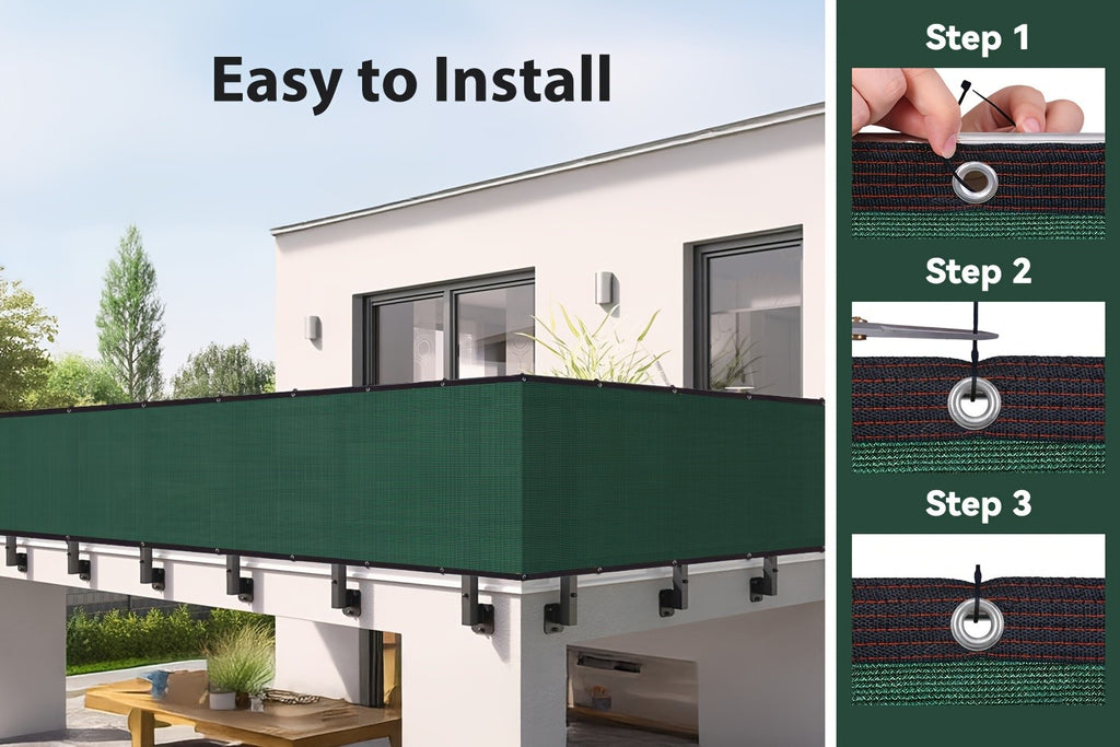 Balcony Privacy Screen for Deck Railings and Outdoor Fences, Green, Brown or Black with Two Size Options, Listed 33ft Rope and Zip Ties for Patio Screening
