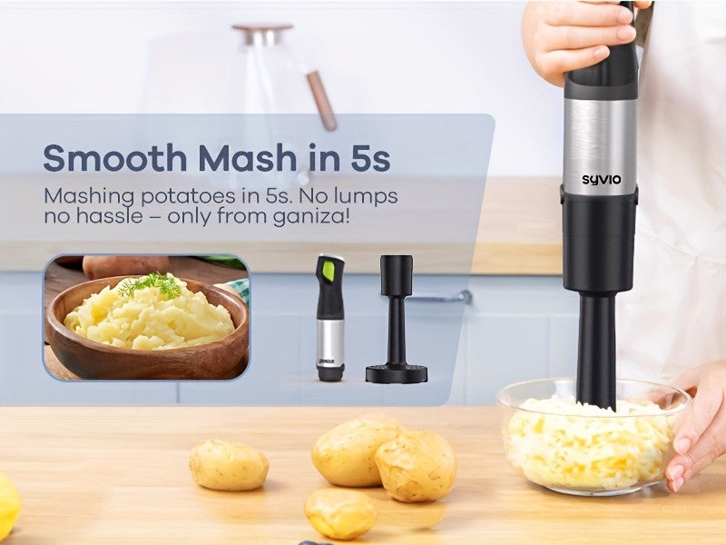 Syvio Immersion Blender 1200W, Heavy Duty 9-in-1 Hand Blender with Screen Time Display and Variable Speed Trigger, Includes Chopper, Whisk, Frother and Beaker for Soup, Puree, Smoothies, Baby Food