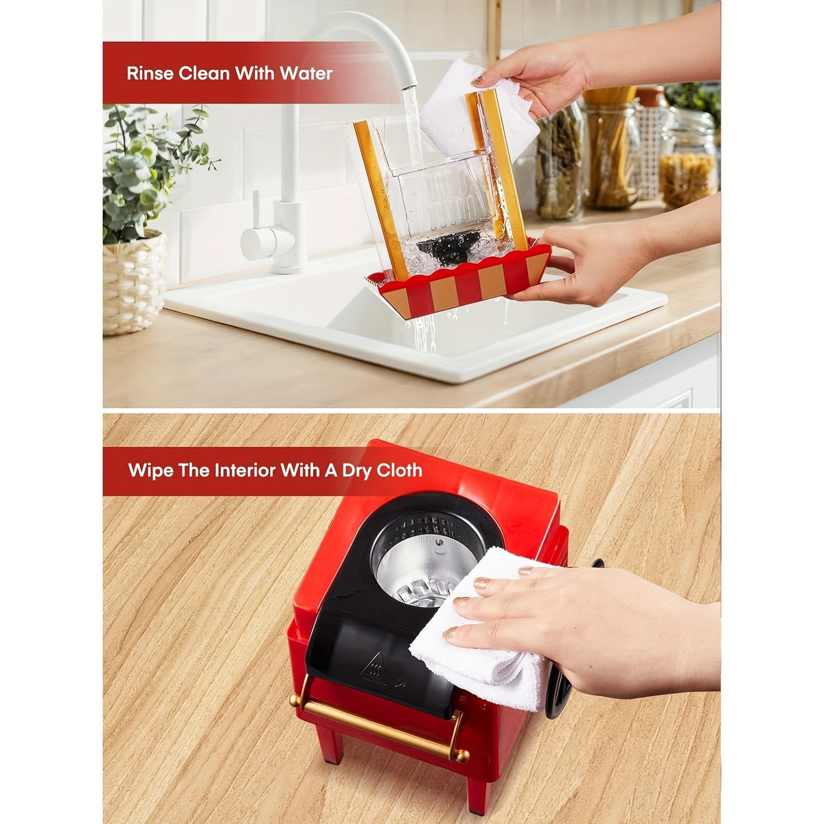 Red Hot Air Popcorn Maker by Oyajia with Listed 1400W Power and Measuring Cap, Electric Air Popper with Lid and User Manual for Home Movie Nights and Party Snacks