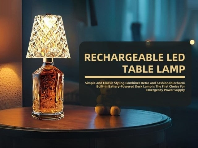 Rechargeable LED Bottle Table Lamp with Dimmable Lighting and Acrylic Lampshade, Crystal Style, Quantity 2 Option for Office and Wine-Themed Decor