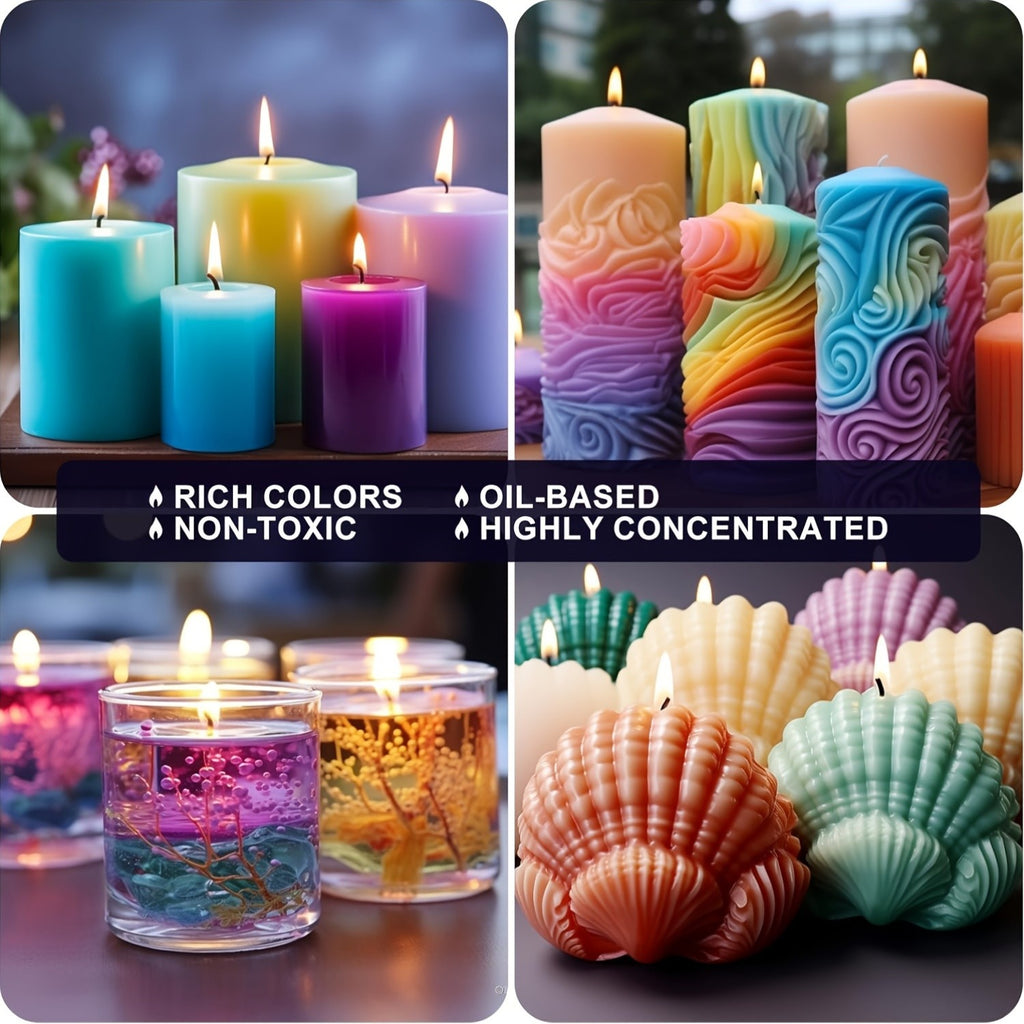Oil Based Candle Dye Selection with Twenty-Four Listed Colors and Mixed Color Option, Craft Colorants with Soap Coloring Reference for Compatible Adult DIY Projects