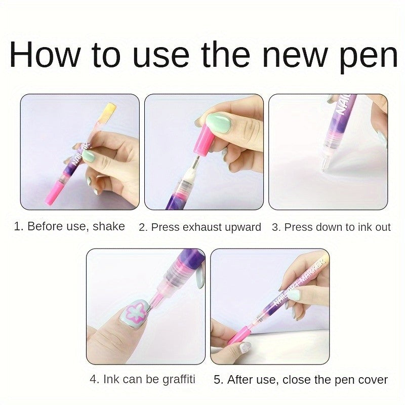 12-Color Nail Doodle Pen Set with Nail Art Practice Card, Quick-Drying Manicure Markers for Decorative Dots, Lines and Freehand Designs at Home or Salon