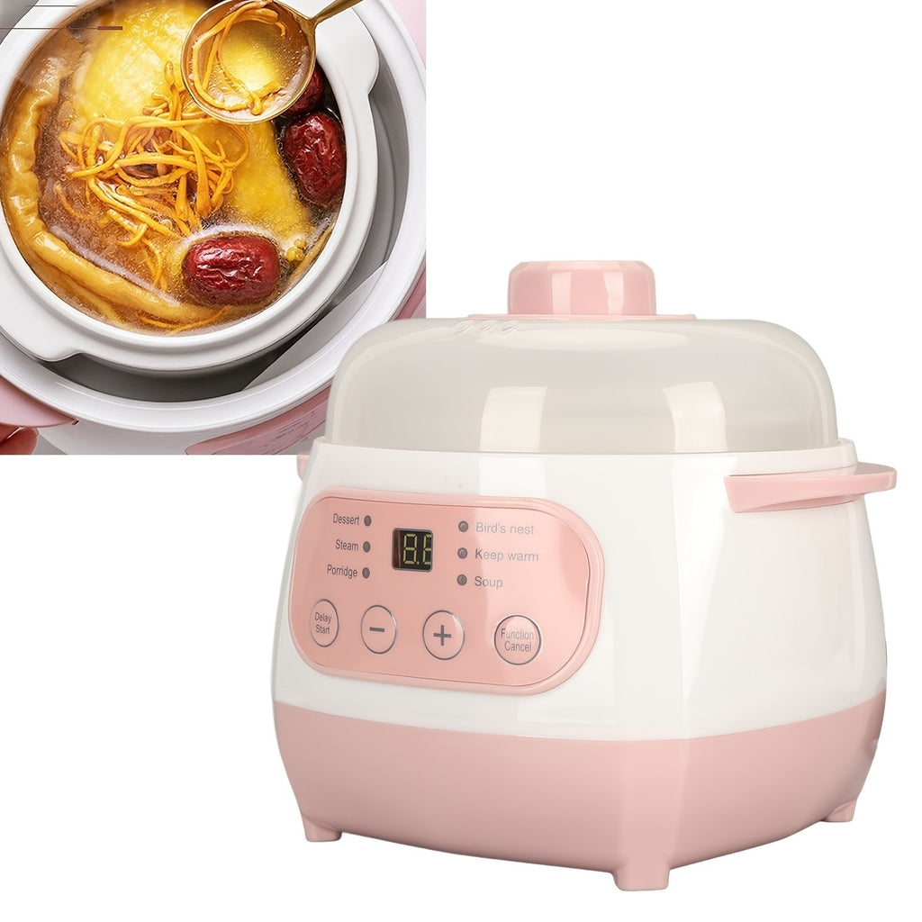 Ceramic Inner Pot Electric Stew Cooker, 1L Compact 200W Appliance with ABS Plastic Housing and Listed 24-Hour Reservation for Porridge, Rice and Soup