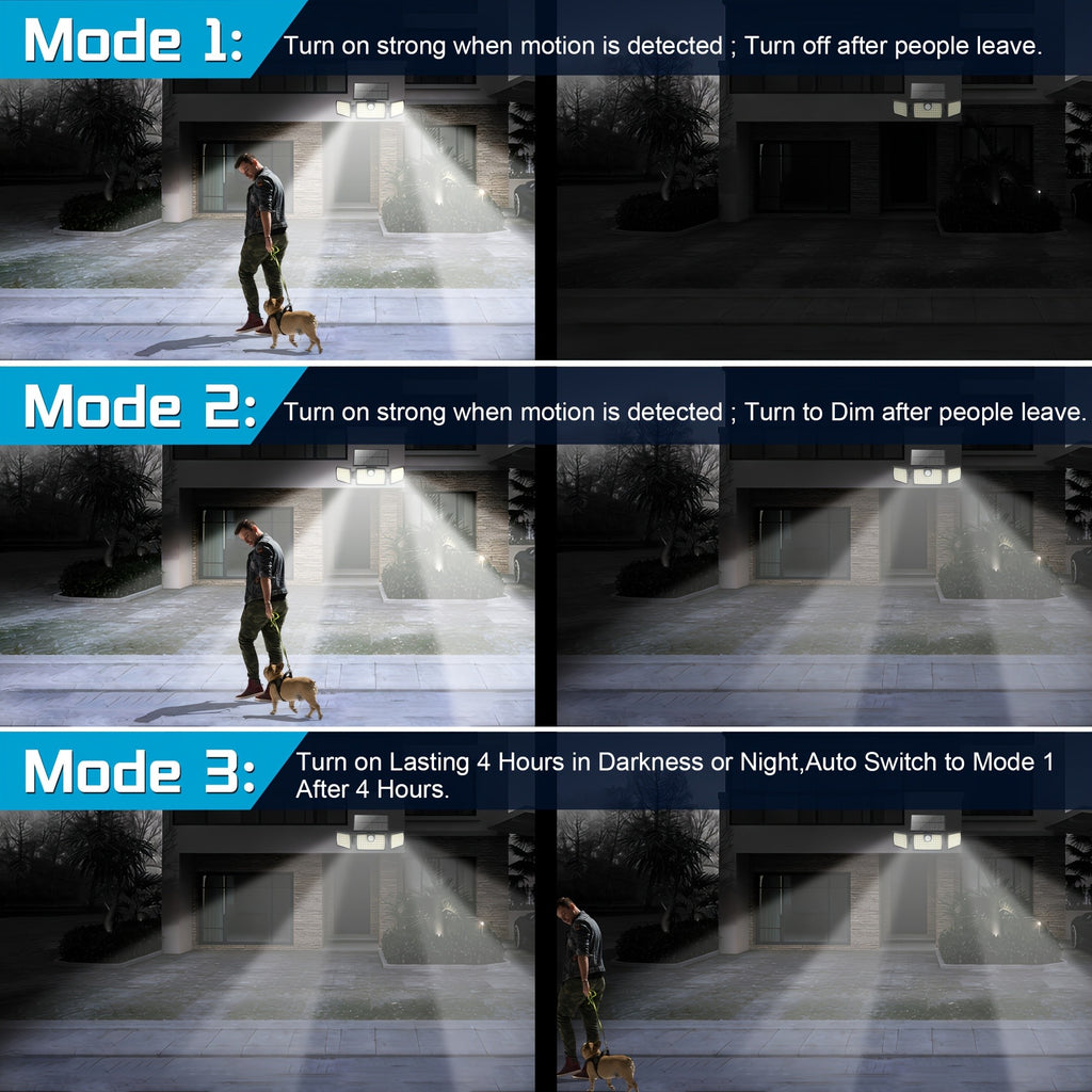 Solar Outdoor Motion Sensor Lights with Remote-Control Options, Two-Piece Pack or Upgraded Four-Head Single Light for Yard, Patio and Garage Exteriors