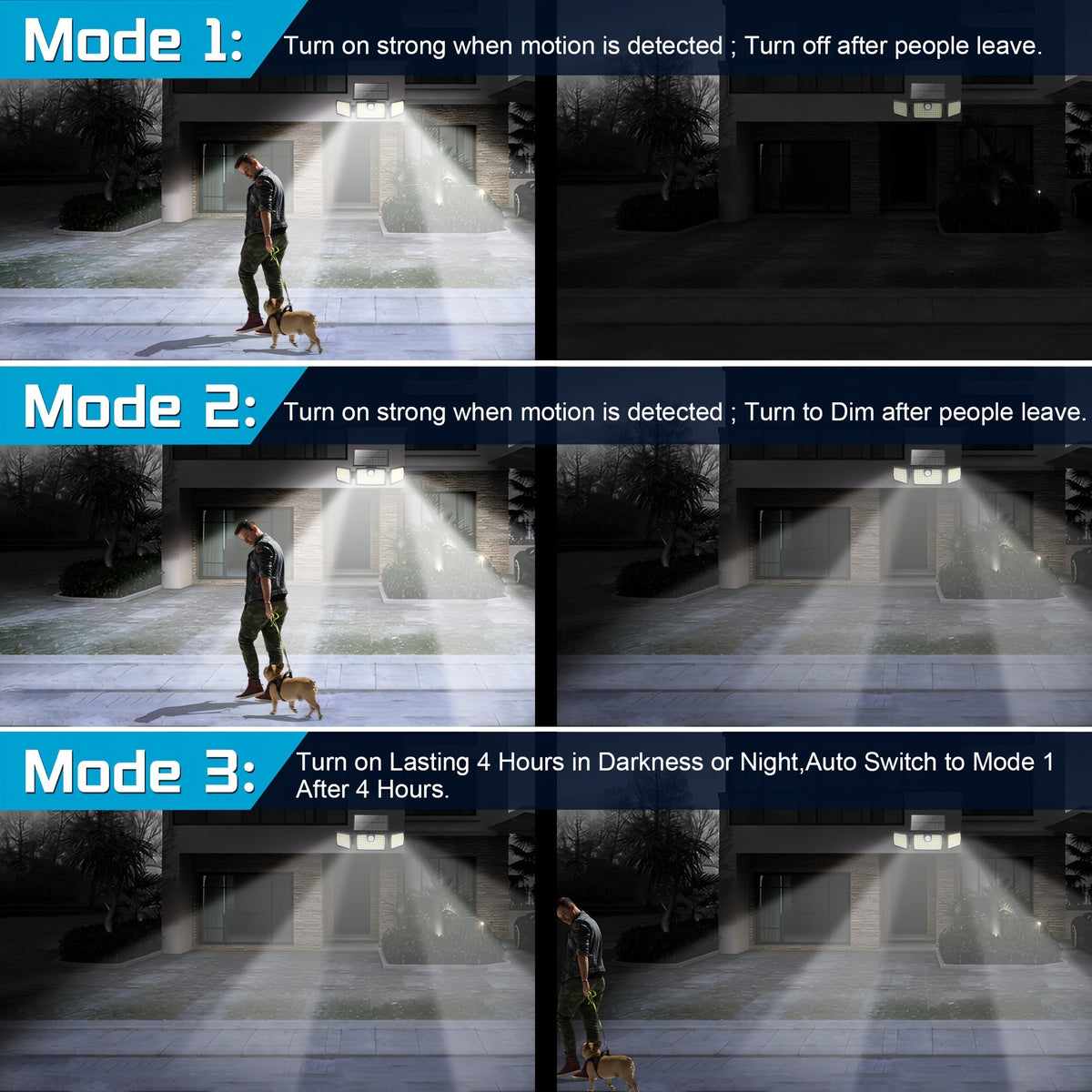 Solar Outdoor Motion Sensor Lights with Remote-Control Options, Two-Piece Pack or Upgraded Four-Head Single Light for Yard, Patio and Garage Exteriors