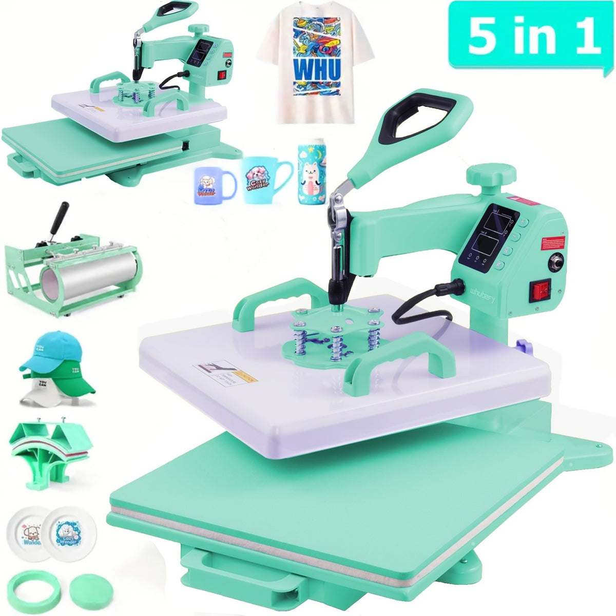 Combo Heat Press Machine with 5-in-1 or 8-in-1 Attachment Sets, 15x15 and 15x12 Inch Options or 12x10 Inch Textile-Only Press for DIY Customization