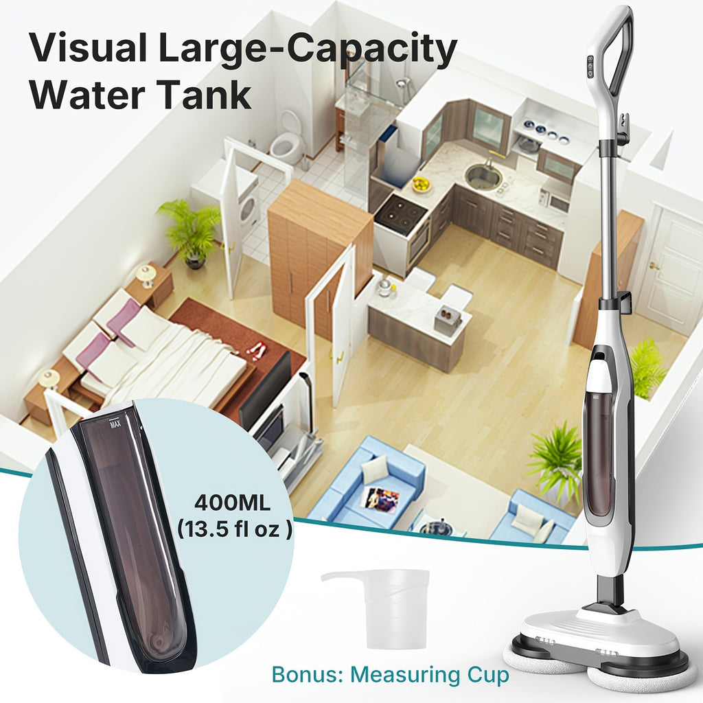Dual Spin Steam Mop with Rotating Pads, Two LED Lights, Four Listed Modes and 16.4ft Power Cord for Compatible Floor Cleaning in White, Gray or Green